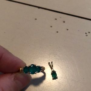 Emerald & diamond ring & pendent set 10k gold